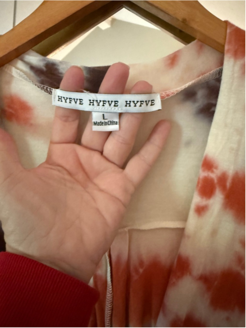 HYFVE Women's Long Sleeve Tee White Rust Tie-Dye Large - Picture 3 of 5